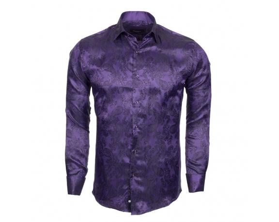 SL 446 Мужская фиолетовая рубашка с принтом и манжетами под запонки Мужские рубашки
